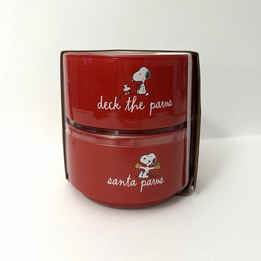 RAE DUNN PEANUTS SNOOPY XMAS PET DISHES "DECK THE PAWS/SANTA PAWS"  (NWT)